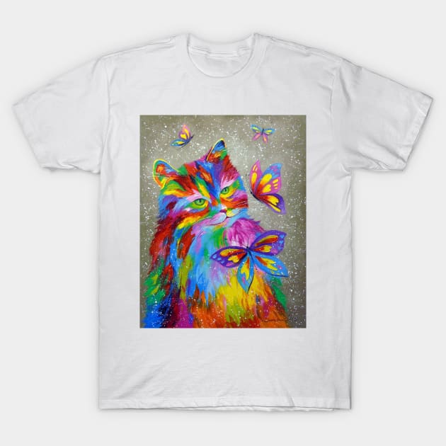 The rainbow cat and butterflies T-Shirt by OLHADARCHUKART